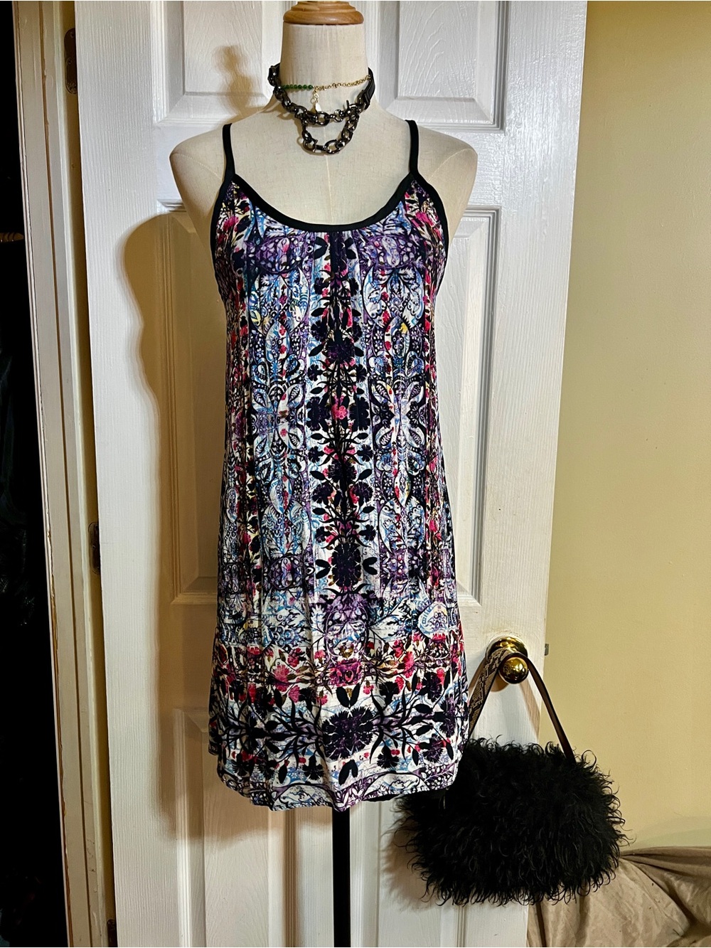 Anthropologie Sam&Lavi Wms Floral Pleated Chiffon Boho Indie Sleaze Mini Dress S